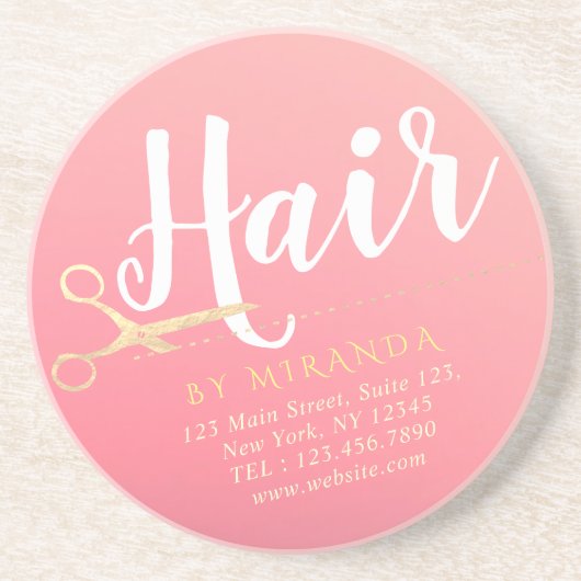 ヘアスタイリスト メイクサロン モダン ピンク ゴールド ハサミ コースター (正面)