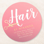 ヘアスタイリスト メイクサロン モダン ピンク ゴールド ハサミ ラウンドペーパーコースター (正面)