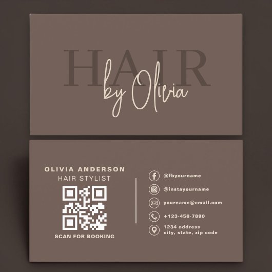 ヘアスタイリスト モダン ブラウン QRコード 名刺