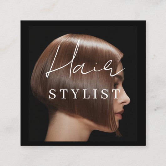 ヘアスタイリスト モダン 写真 角形 名刺 (正面)