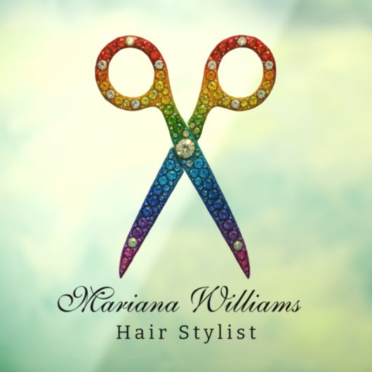 ヘアスタイリスト レインボー グリッター ハサミ ビューティーサロン ウィンドウサイン (シート3)