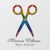 ヘアスタイリスト レインボー グリッター ハサミ ビューティーサロン ウィンドウサイン (シート)