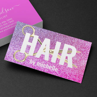 ヘアスタイリスト 紫 グリッター 太字 タイポグラフィ サロン 名刺