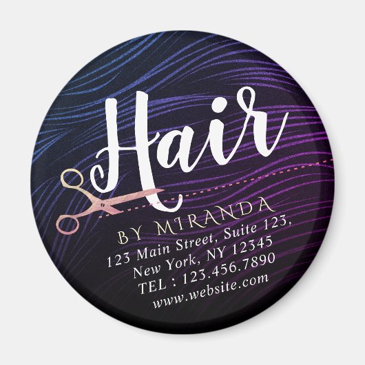 ヘアスタイリスト 美容師 ビューティー ローズゴールド はさみ マグネット (正面)