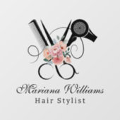 ヘアスタイリスト 花のはさみ 美容院 現代的な ウィンドウサイン (シート)