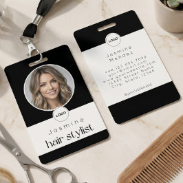 ヘアスタイリスト 高級 写真 ブラック+ホワイト ID バッジ