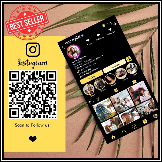 ヘアスタイリスト Instagram イエロー | QRコードで接続 名刺