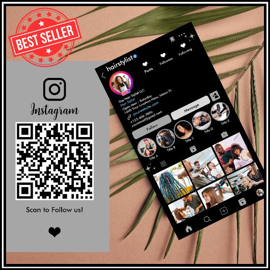 ヘアスタイリスト Instagram グレー | QRコードで接続 名刺