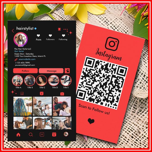 ヘアスタイリスト Instagram 赤 | QRコードで接続 名刺
