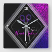 ヘアスタイリッシュサロンパモダンープル&ブラックモダン スクエア壁時計 (正面)