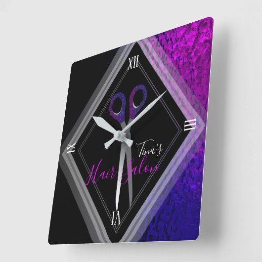 ヘアスタイリッシュサロンパモダンープル&ブラックモダン スクエア壁時計 (傾斜)