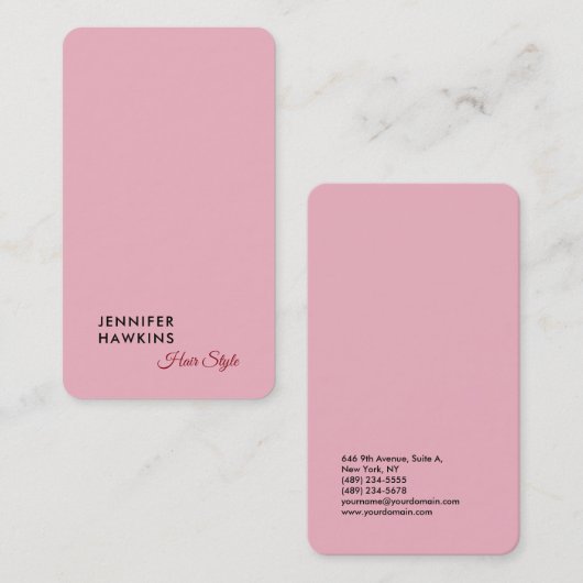 ヘアスタイリッシュプロフェッショナルプレインフェミニンピンク 名刺 (正面/裏面)