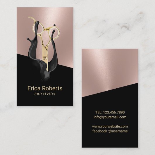 ヘアスタイリモダンス黒液体バラ金ゴールドサロン 名刺 (正面/裏面)