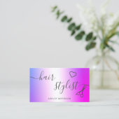 ヘアスタイリモダンピンク紫色ハサミ 名刺 (スタンド正面)
