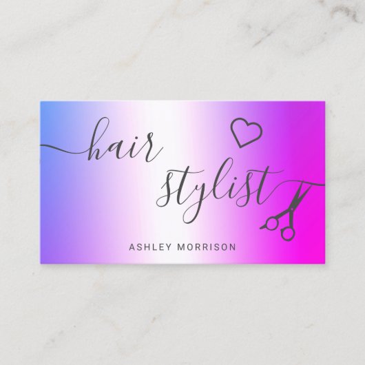 ヘアスタイリモダンピンク紫色ハサミ 名刺 (正面)