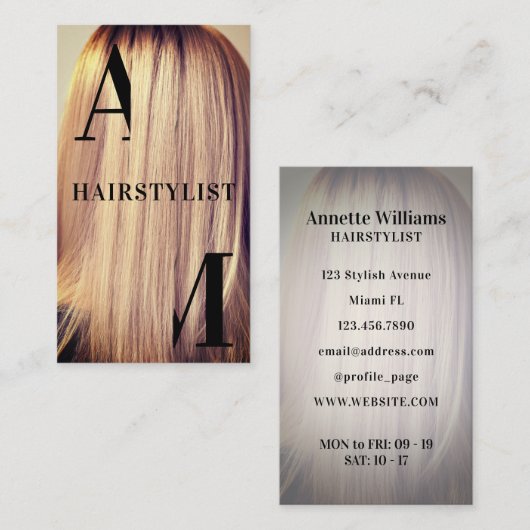 ヘアスタイルカバーの巨大なイニシャル 名刺 (正面/裏面)