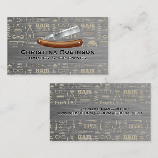 ヘアスタイル理容師パターン |ストレートエッジブレード 名刺 (正面/裏面)