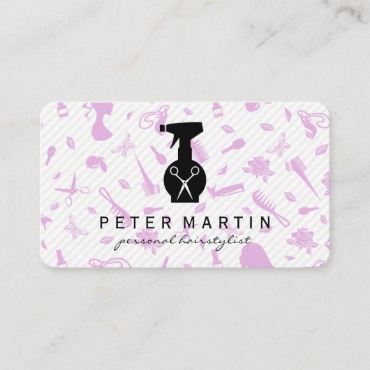 ヘアスプレーボトルとハサミ | サロンパターン 名刺 (正面)