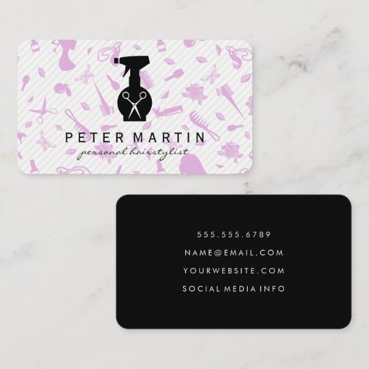 ヘアスプレーボトルとハサミ | サロンパターン 名刺 (正面/裏面)