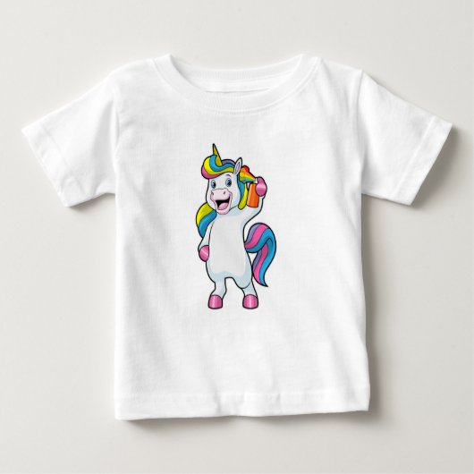 ヘアスプレー付き美容師ユニコーン ベビーTシャツ (正面)