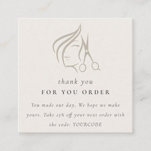 ヘアスミニマルタイリストアイボリーヘアシザーサンキュー スクエア名刺 (正面)