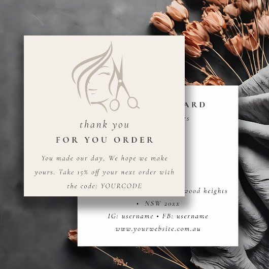 ヘアスミニマルタイリストアイボリーヘアシザーサンキュー スクエア名刺