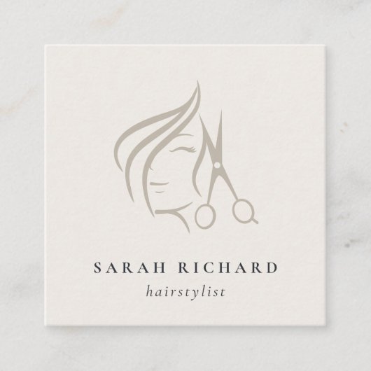 ヘアスミニマルタイリストアイボリーヘアーシザーQRコード スクエア名刺 (正面)