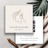 ヘアスミニマルタイリストアイボリーヘアーシザーQRコード スクエア名刺