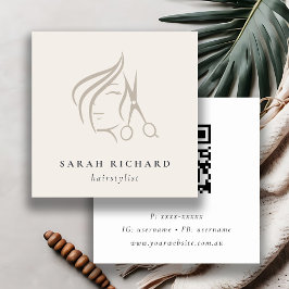 ヘアスミニマルタイリストアイボリーヘアーシザーQRコード スクエア名刺