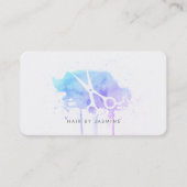 ヘアスモダンタイリストの髪の水の色が青い紫 名刺 (正面)