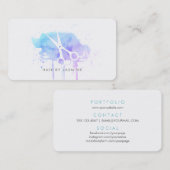 ヘアスモダンタイリストの髪の水の色が青い紫 名刺 (正面/裏面)