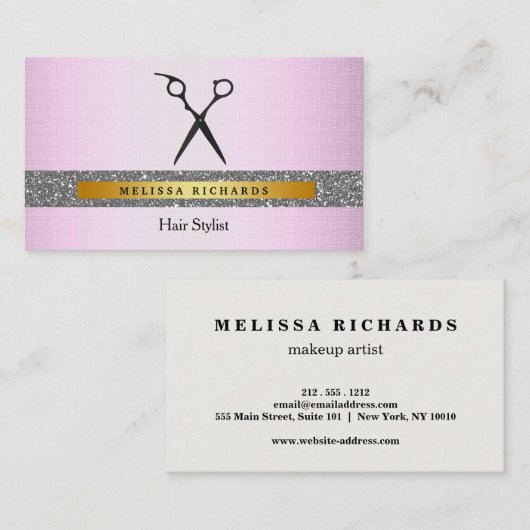 ヘアスモダンタイリストはさみロゴシークイン 名刺 (正面/裏面)
