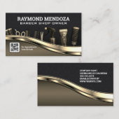 ヘアツール | QRコード |メタリック金ゴールド 名刺 (正面/裏面)