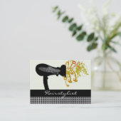 ヘアデザイナーヘアスタイリスト黒ギンガムパターン 名刺 (スタンド正面)