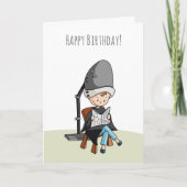 ヘアドライヤーで美容師の女の子ハッピーバースデー カード (正面)