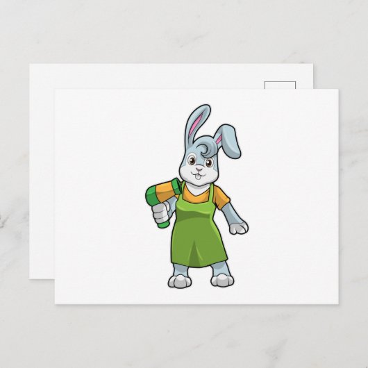 ヘアドライヤーを持つ美容師としてのかわいいウサギ ポストカード (正面/裏面)