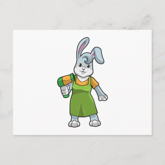ヘアドライヤーを持つ美容師としてのウサギ ポストカード (正面)