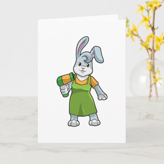 ヘアドライヤー付き美容師としてのウサギ カード (黄色い花)