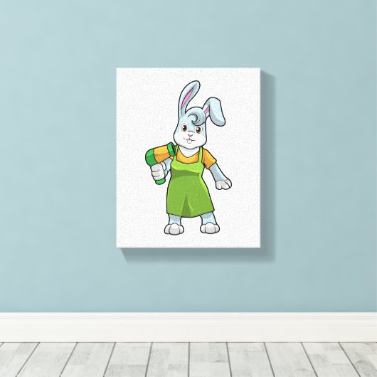 ヘアドライヤー付き美容師としてのウサギ キャンバスプリント (インサイチュ (ウッドフロア))