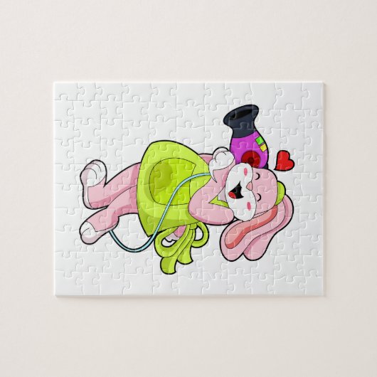 ヘアドライヤー付き美容師としてのウサギ ジグソーパズル (横)