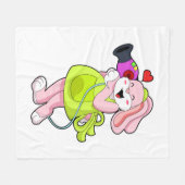 ヘアドライヤー付き美容師としてのウサギ フリースブランケット (正面(横))