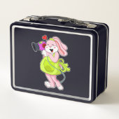 ヘアドライヤー付き美容師としてのウサギ メタルランチボックス (裏面)