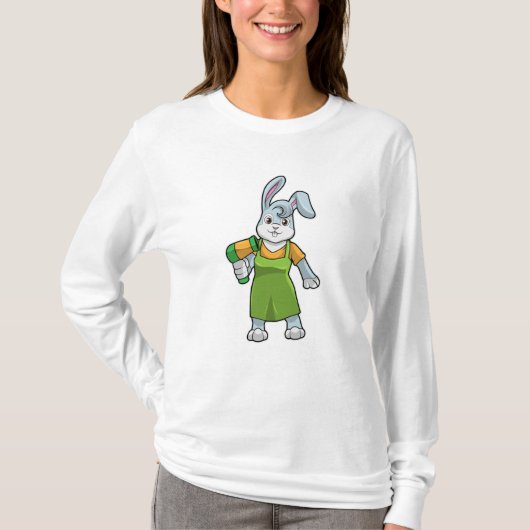 ヘアドライヤー付き美容師としてのウサギ Tシャツ (正面)