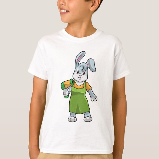 ヘアドライヤー付き美容師としてのウサギ Tシャツ (正面)