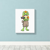 ヘアドライヤー付き美容師としてのカエル キャンバスプリント (インサイチュ (ウッドフロア))