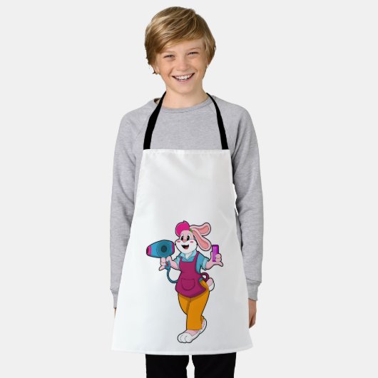 ヘアドライヤー&コーム付きヘアドレッサーとしてのウサギ エプロン (着用した状態)