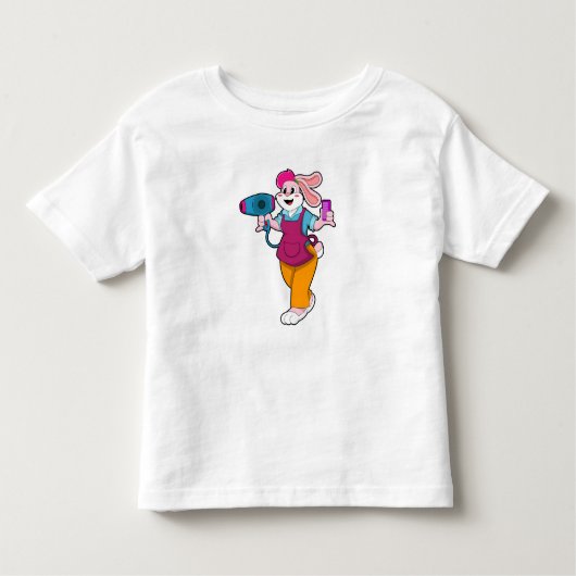 ヘアドライヤー&コーム付きヘアドレッサーとしてのウサギ トドラーTシャツ (正面)