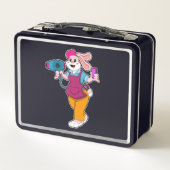 ヘアドライヤー&コーム付きヘアドレッサーとしてのウサギ メタルランチボックス (裏面)