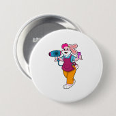 ヘアドライヤー&コーム付きヘアドレッサーとしてのウサギ 缶バッジ (正面&裏面)