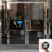 ヘアドライヤー&ヘアストレートイラストレーション ウィンドウサイン (オフィスドア)